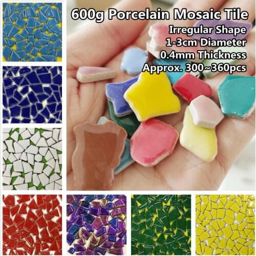 600g(Approx. 300~360pcs) Porcelain Mosaic Tile 1-3cm Diameter 0.4mm Thickness Ceramic Mosaic Tile DIY Mosaic Craft Making Tiles