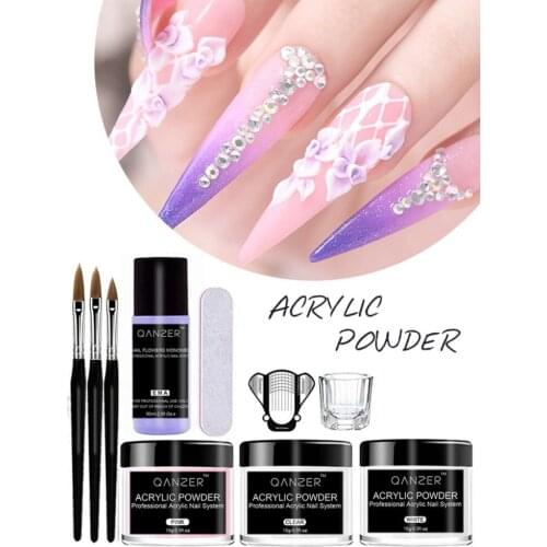 Acrylic Powder Gel Nail Polish Set Crystal Powder kit Liquid with Nail Brush File Nails Art Decoration Extension Manicure Tools