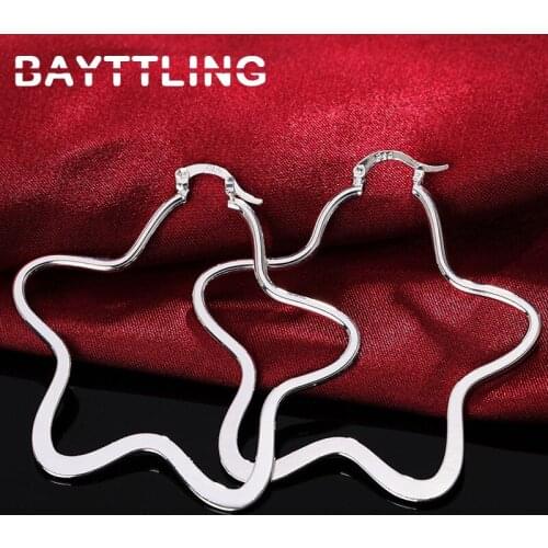 BAYTTLING 925 Sterling Silver Romantic Five-pointed Star 55MM Big Hoop Earrings For Woman Fashion Luxury Gift Wedding Jewelry