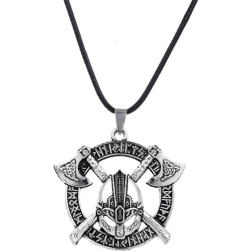 Brand Design Viking Odin Slavic Amulet Sword Axe Helmet Pendant Necklace Jewelry Vintage Gold Sliver Round Punk Men Necklaces