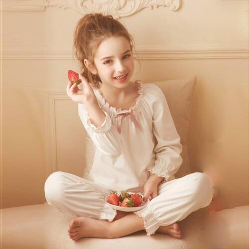 Children Girls Pink Stringy Selvedge Pajama Sets.Vintage Toddler Kids Bow Pyjamas Set Sleepwear.Royal Style Children’s Clothing