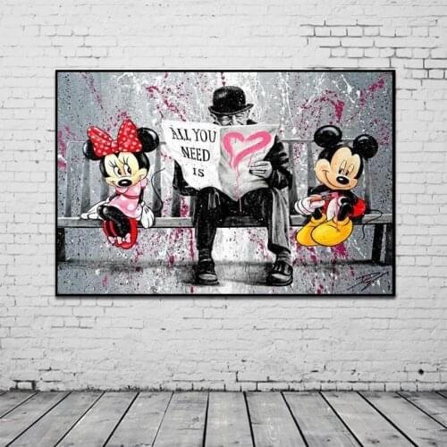 Disney Mickey Mouse Banksy Graffiti Art Canvas Painting Prints and Posters Wall Art Pictures for Living Room Decoration Cuadros