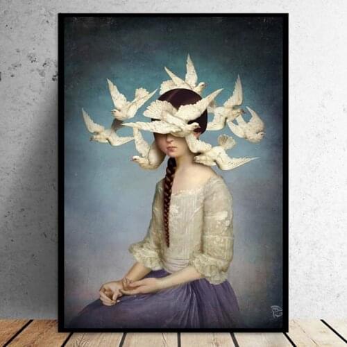 Nordic Modern Contracted Figure Painting White Pigeon Girl Canvas Painting Living Room Home Decoration Picture(no Frame)