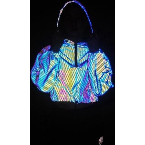 New Fashion Fish Scale Women Reflective Jacket Female Spring Autumn Streetwear Sexy Light-Reflecting Cropped Toppies for Girls