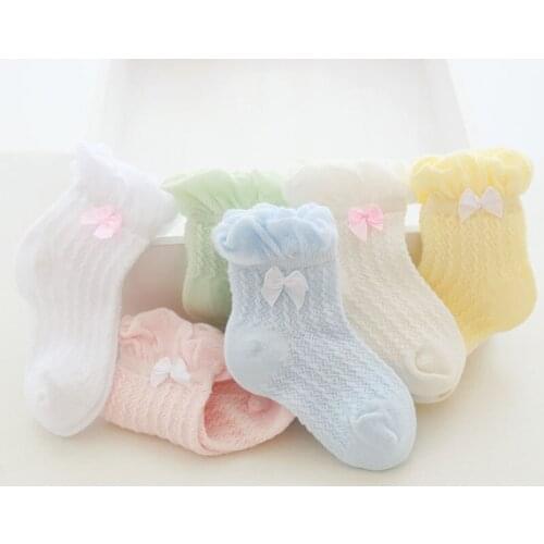 Summer girl socks newborn baby girls socks cotton breathable mesh thin soft bubble mouth bow Fashion casual children kids socks