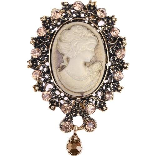 Lureme Vintage Elegant Victorian Lady Beauty Cameo with Crystal Brooch Pin for Women (br000017)