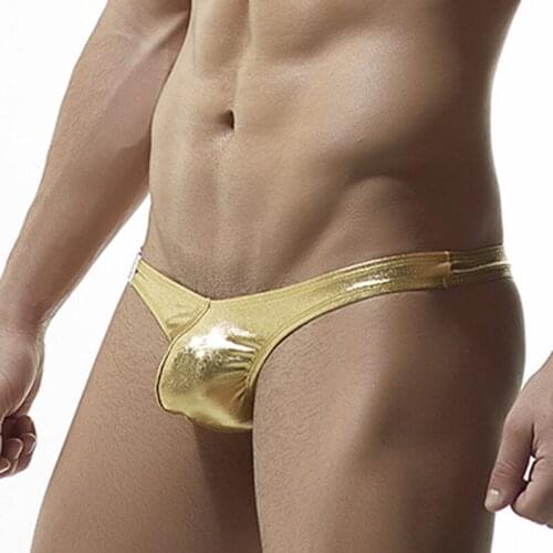 Gay Men Underwear Leather Spandex Male U Pouch Bikini G-string Thong Sexy Low Waist Erotic Thongs String Homme Panties