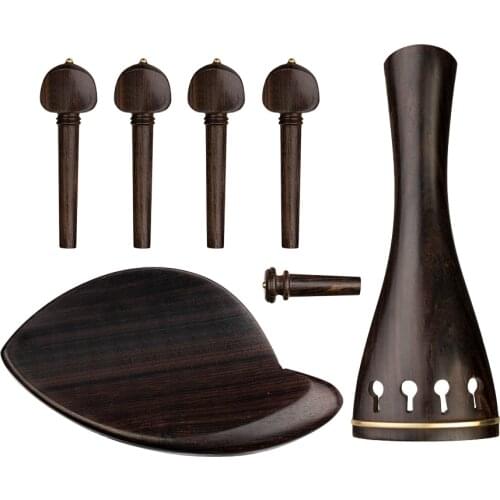 NAOMI Ebony Violin Accessories Set Tailpiece+ Chin Rest+ Endpin+ 4 Tuning Pegs Violin Repairing Parts For 4/4 Violin Fiddle Use