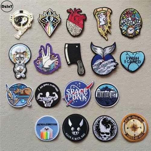 46 Styles can Choose) Hearts Clothing Patches Iron on Stripes for Badges Round Stickers on Clothes Embroidery Space Appliques