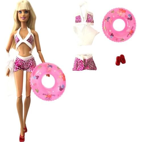 NK1 Set Doll Sling Three-Pcs Swimsuit Beach Swimsuit + Slippers + Swimming Buoy Life Buoy Give For Barbie Doll Best Girl Gift 7X
