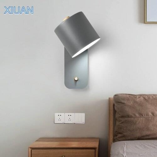 Nordic On/off Switch Bedside Wall Lamp AC 110V 220V Iron Wall Sconces Wooden Metal Wall Light E27 Study Aisle Lighting Fixtures