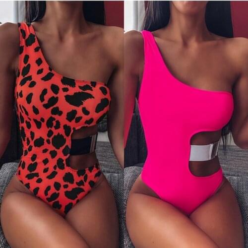2020 New Womens One Piece Swimwear Sexy Hollow Out Push Up Padded One Shoulder Bikini Bodysuit Swimsuit Bathing Suit Beachwear