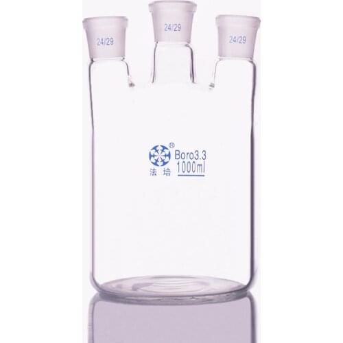 Single-deck cylindrical three-necked flat-bottom flask 1000ml,Straight shape 24/29,Single-deck cylindrical reactor bottle