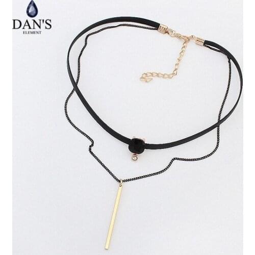 DANS ELEMENT New Fashion Retro Geometric star Pendant Collar Double chains leather simple choker necklace for women girl 122763