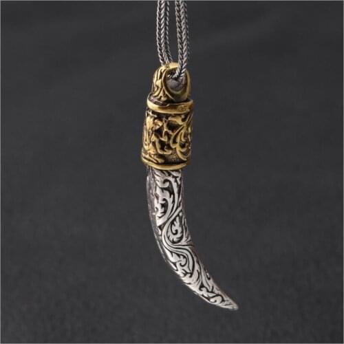 100% 925 Silver Wolf-tooth-shape Pendant Necklace Vintage 925 Sterling Silver Wolf Tooth Pendant Necklace Man Pendant