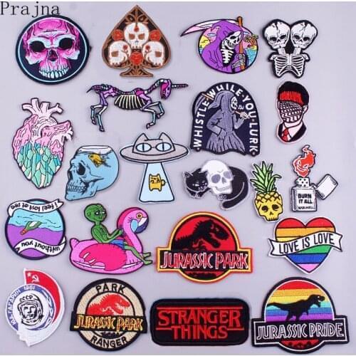 Prajna Grim Reaper Ghost Skull Patch Iron On Patches For Clothing Jurassic Park Embroidered Patches Stickers Stripe Appliques