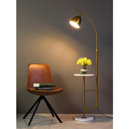 Modern Gold Marble Floor Lamp Living Room Standing Lamp Postmodern Wooden Tea Table Stand Light for Industrial Decor Floor Light