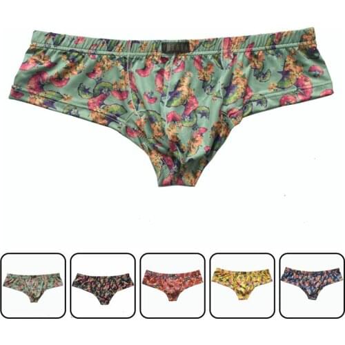 Men Small Boxer Milk Silk Ginkgo Leaf Print Boxer Shorts Bulge Pouch Underpants Gay Panties Mens Underwear Boxers