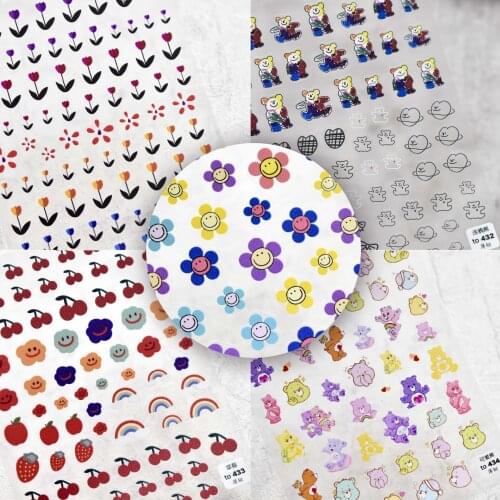 Flower 3D Heronsbill Face Nail Art Stickers Ultra-Thin Transparent Sticker Small Cute Bears Tulips Nail Art Decoration Fruits