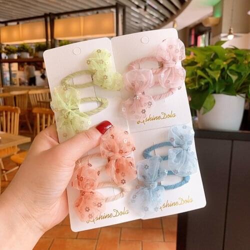 2pcs in cute sweet sequin flower handmade gauze bow hairpin snap hairclip