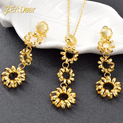 ZEA Dear Jewelry Bohemia Jewelry Set For Women Earrings Necklace Pendant Round Flower Jewelry For Party Wedding Jewelry Findings