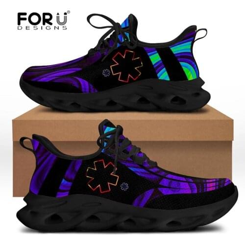 FORUDESIGNS Women 2021 Spring Shoes Paramedic EMT EMS Pattern Casual Ladies Shoes Flat Woman Sneakers Lace Up Outdoor Footwear