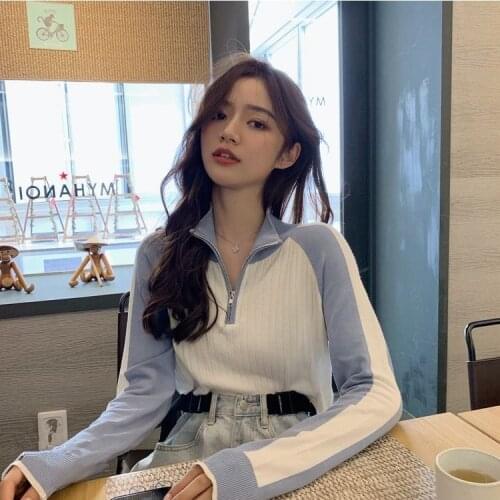 Woman Sweaters Striped Contrast Color Knitted T-shirt Womens Top Womens Clothing 2020 Femme Chandails Pull Hiver