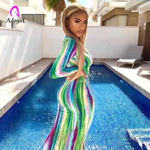 Stripe Women Long Maxi Dress Long Sleeve 2021 Autumn Bodycon Dresses Workout Outfits Sexy Deep V Neck Night Club Party Vestidos
