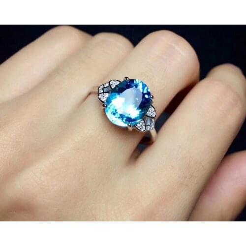 Fashion Elegant flowers triangle Natural blue topaz gem Ring S925 Silver Natural gemstone Ring Women girl party Rings Jewelry