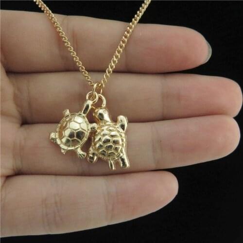 GLOWCAT Q21A33 KC Light Gold Alloy Women Ocean Beach Dangle Sea Turtle Tortoise Pendant Collar Choker Necklace 18"