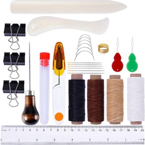 26Pcs/set Leather Craft Hand Stitching Sewing Tool Thread Awl Waxed Thimble Leather Craft sewing Kit
