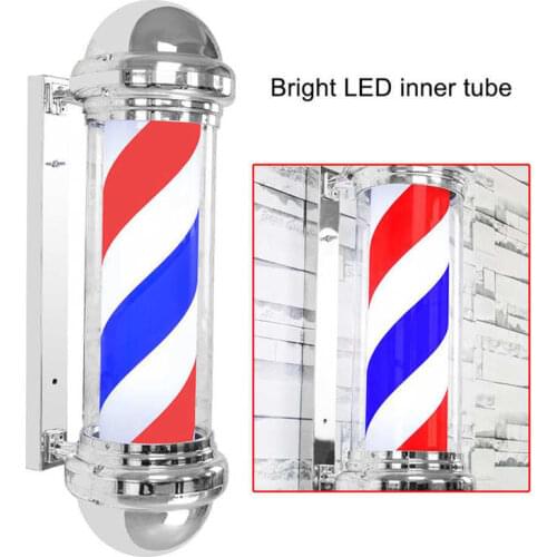 72cm Barber Shop Pole Sign Rotating Lighting Red White Blue Stripe Illuminating Pole Hair Salon Wall Hanging LED Downlights 250V