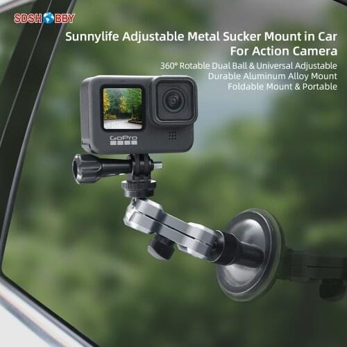 Sunnylife Aluminum Alloy Car Sucker Mount Suction Cup Bracket Phone Holder for Pocket 2/GoPro 9/ Insta360 One X2/Osmo Action