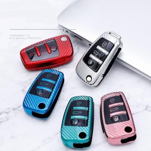 Hot Sale Carbon Fiber TPU Full Cover Car Key Case For Audi A1 A3 A4 A5 Q7 A6 C5 C6 Car Holder Remote Shell Auto Style Accessorie