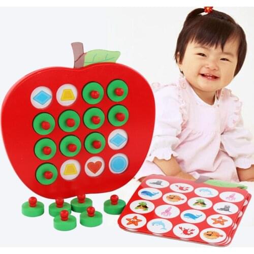 Wooden Apple Board 3D Puzzle Memory Matching Chess Game Educational Kids Toy