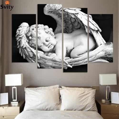 European White and black angels Canvas modern Painting Naked Kids Wall Pictures For Living Room Entrance Home Figure Decoration