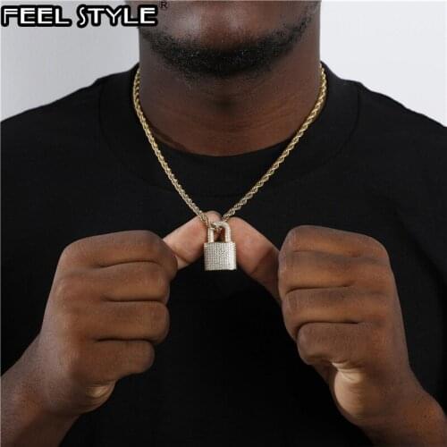 Hip Hop Bling Lock Iced Out Bling Cubic Zircon Necklace & Pendant For Men Jewelry Charm Tennis Chain