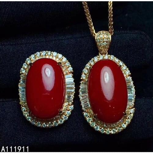 KJJEAXCMY boutique jewelry 925 sterling silver inlaid natural red coral luxury necklace pendant ring set support test cute