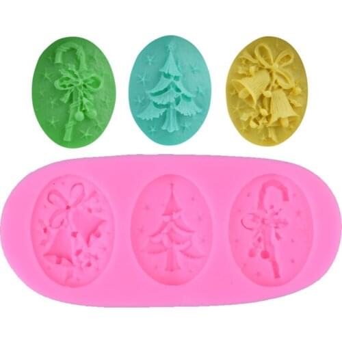 Christmas Tree Bell Crutches Shape 3D Fondant Cake Cupcake Soap Clay Silicone Mold Xmas Theme Wedding Gift Decoration Tools