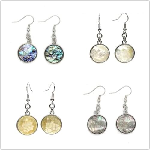 Kraft-beads Silver Plated Abalone Shell Dangle Earrings for Party Gift Round Jewelry
