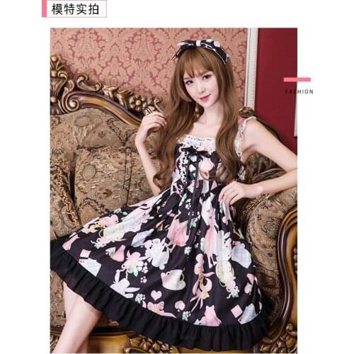 Lolita dress palace retro lace bowknot printing victorian dress kawaii girl summer sweet lolita jsk gothic dress loli cos
