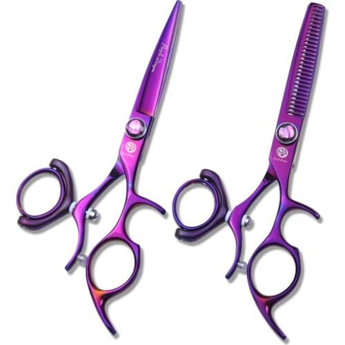 5.5 inch Hot Titanium Purple Flying Shears Swivel Thumb Shears Rotary Hair Scissors Hairdressing Fly Scissors Hairdresser Suppli