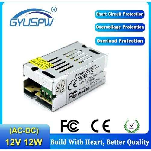 Mini Size Switching Power Supply DC 12V 1A 12W Power Adapter Transformer 100-240V AC to DC12V SMPS for LED Strip lamp Lighting