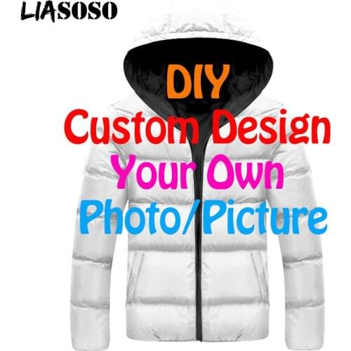 LIASOSO DropShip 3D Print Men Women Diy Custom Design Picture Photo Mens Jacket Plus Velvet Zipper Warm Down Child Filled Coat