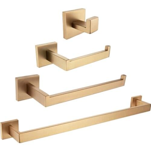 SUS304 Stainless Steel Brushed gold Bathroom Accessory Set Hook Towel Bar Toilet Roll Paper Holder Towel Ring Wall Mounted