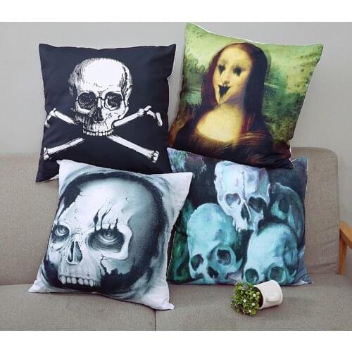 45*45cm Gothic Style Skull Cushions Linen Cushion Cover for Sofa Dark Horror Undead Throw Pillow For Living Room Bed Room
