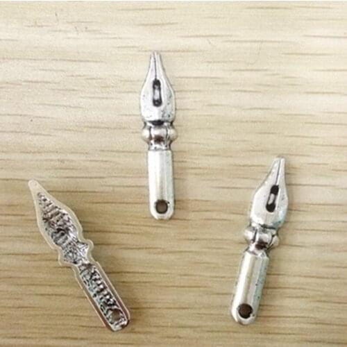 BULK 30pcs Eco-friendly Alloy Metal Antique Silver Plated Pen Nib Charms Pendants 7*32mm 1.4g