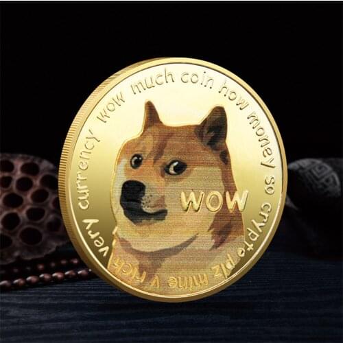 Beautiful WOW Gold Plated Dogecoin Commemorative Coins Cute Dog Pattern Dog Souvenir Collection Gifts Funny Doge coin