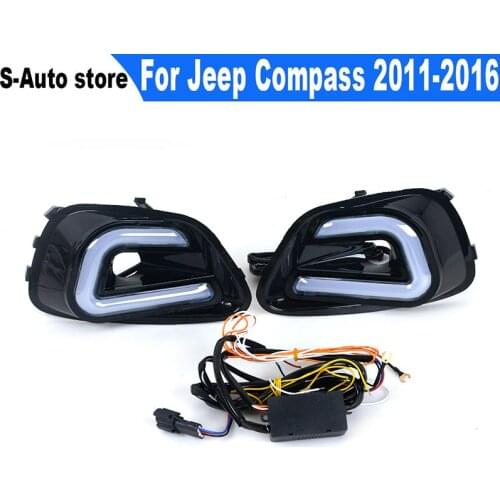 A Pair Car LED White Daytime Running Light+Yellow Side Turn Signal Turn signal daytime running light For Jeep Compass 2011-2016