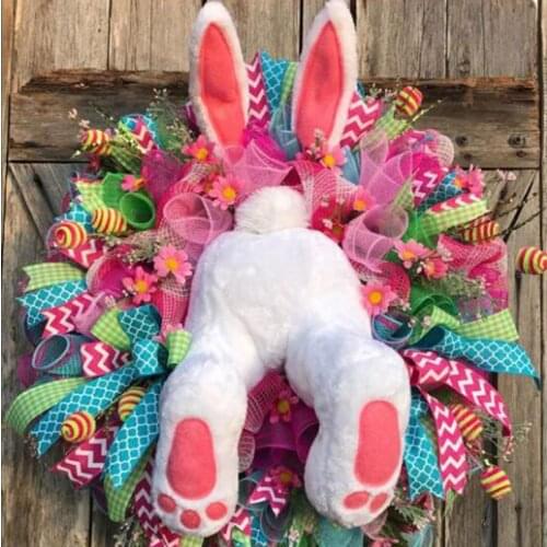 Easter Garland Door Decor Rabbit Bunny Rattan Garland Decorations Festival Supplies Wreath Easter Day Store Home Layout Props